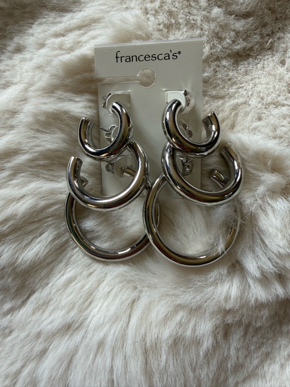 Francesca's Collections Shiny Silver Triple Hoop Earrings